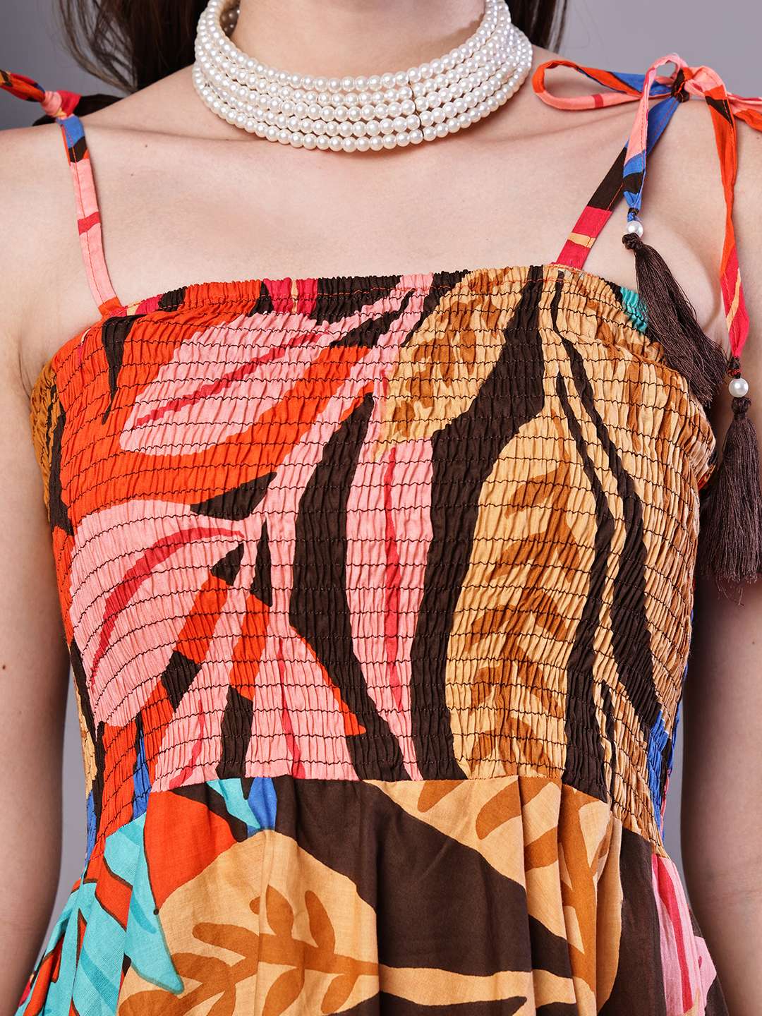 Women's MultiColor Abstract Print Cotton Handkerchief Hem Dress Midi Dresses - Image 5